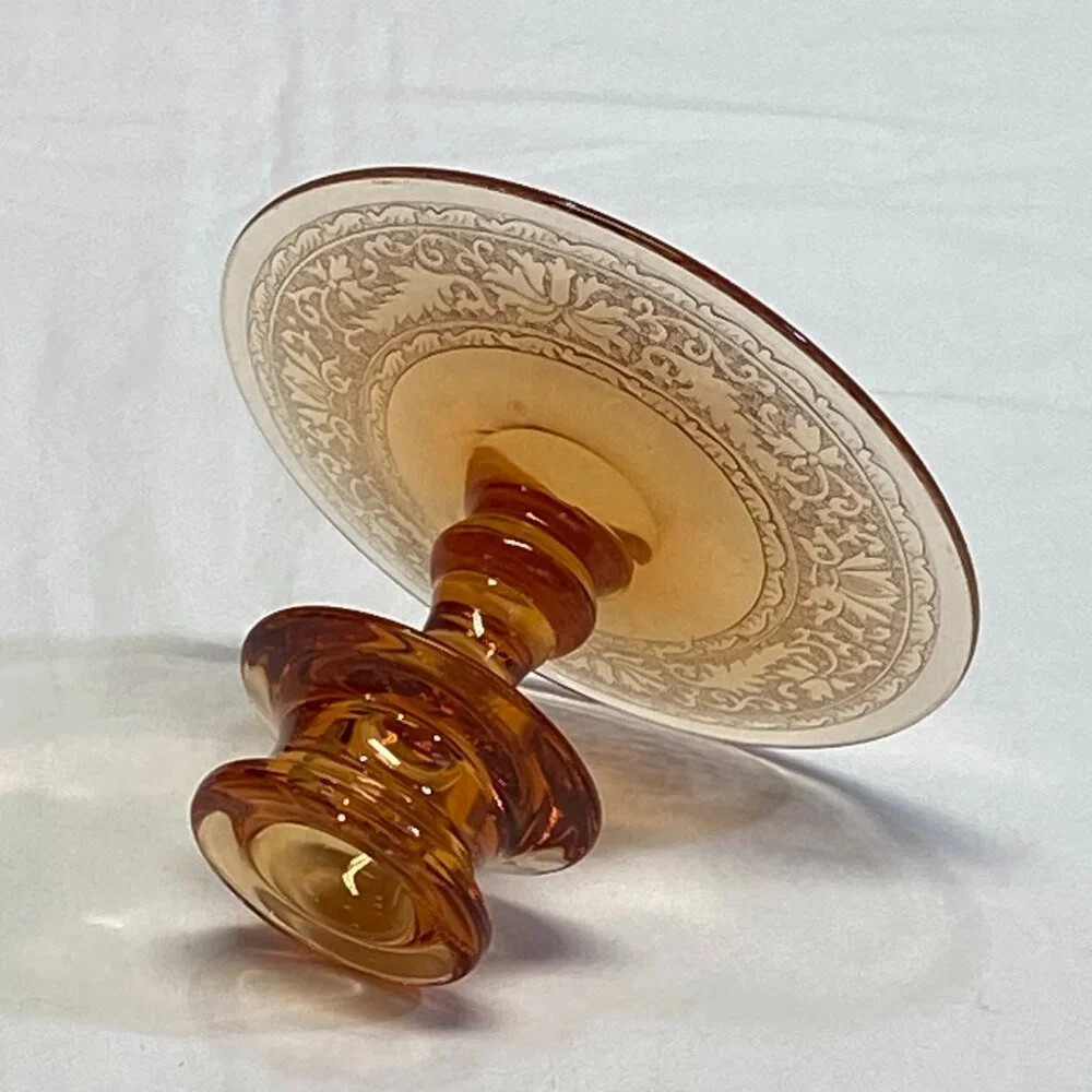Fostoria Royal Amber Etched #2362 Single Candlestick Vintage Depression Glass
